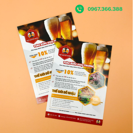 In Tờ Rơi Khai Trương Nhà Hàng Khẩu Vị Độc Đáo – Menu Đồ Nhậu & Bia Tươi hấp dẫn