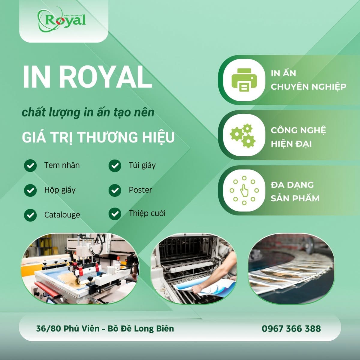 Xưởng in ấn bao b&igrave; tem nh&atilde;n hộp giấy chuy&ecirc;n nghiệp gi&aacute; xưởng In Royal
