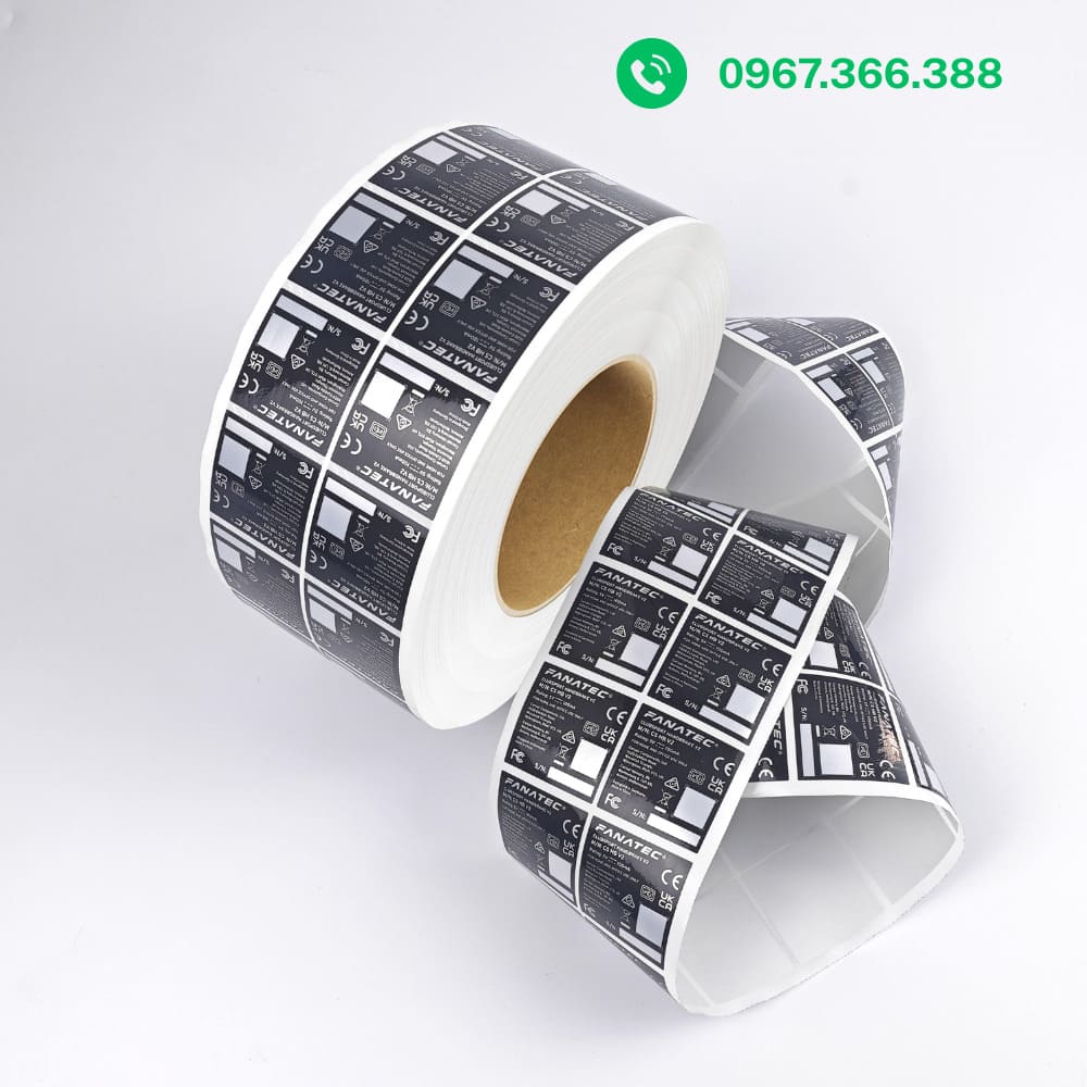 Cuộn tem decal bạc in th&ocirc;ng số kỹ thuật thiết bị điện tử