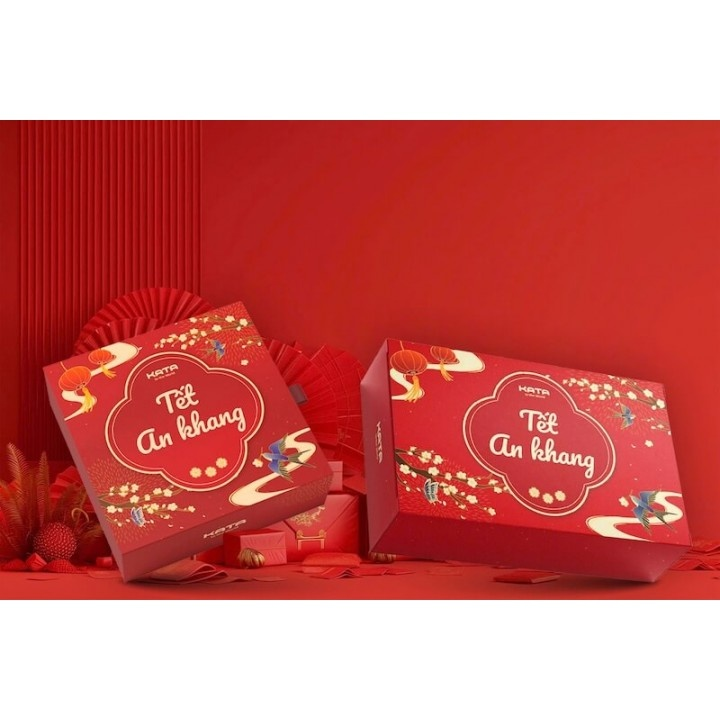 Bộ mẫu in hộp giấy quà Tết An Khang màu đỏ sang trọng