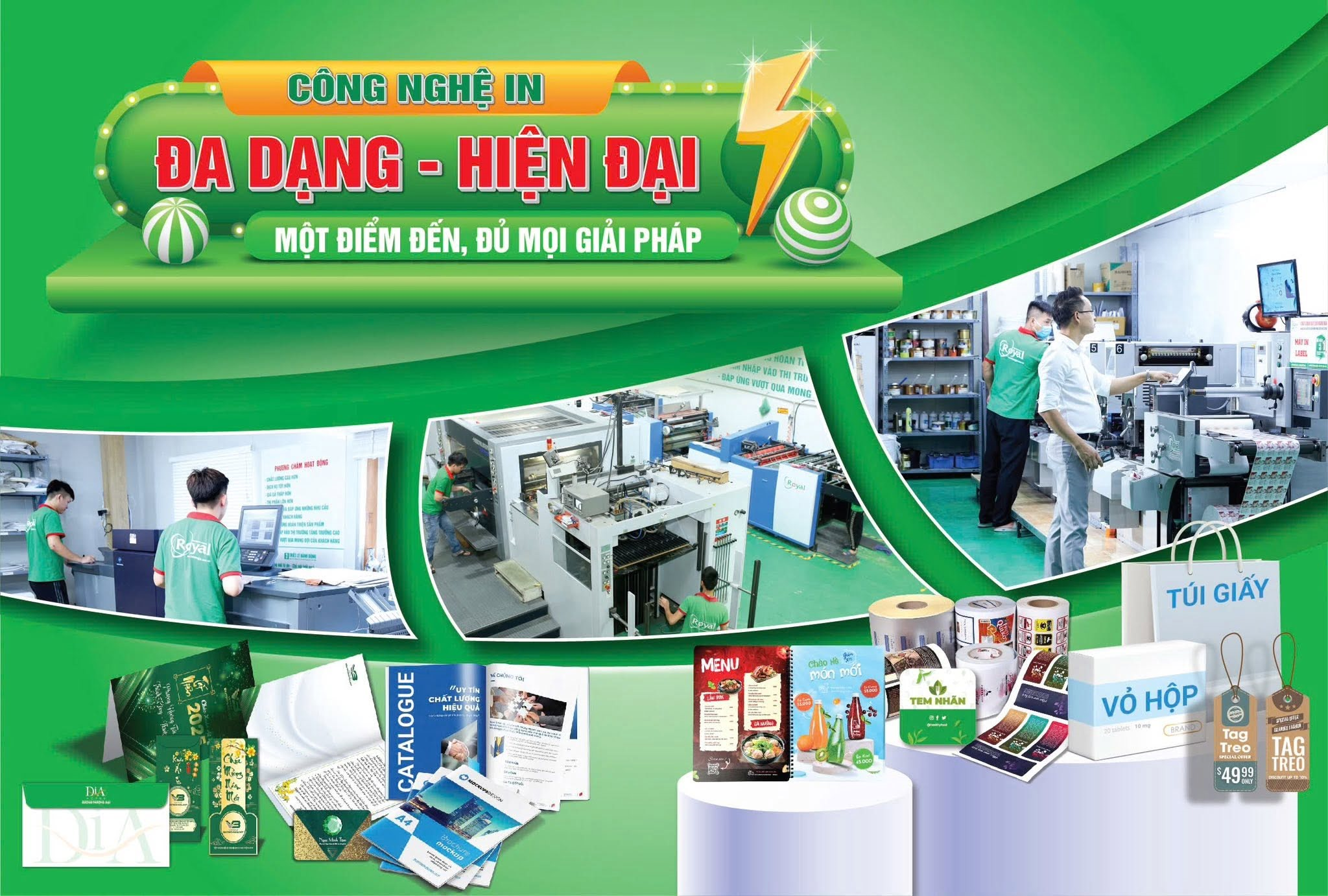 Hệ thống máy móc công nghệ in hộp giấy túi giấy đa dạng tại In Royal
