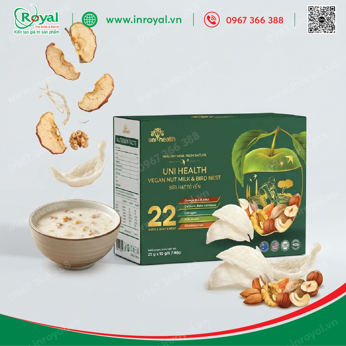 Mẫu in vỏ hộp giấy dược phẩm thực phẩm chức năng sữa hạt tổ yến