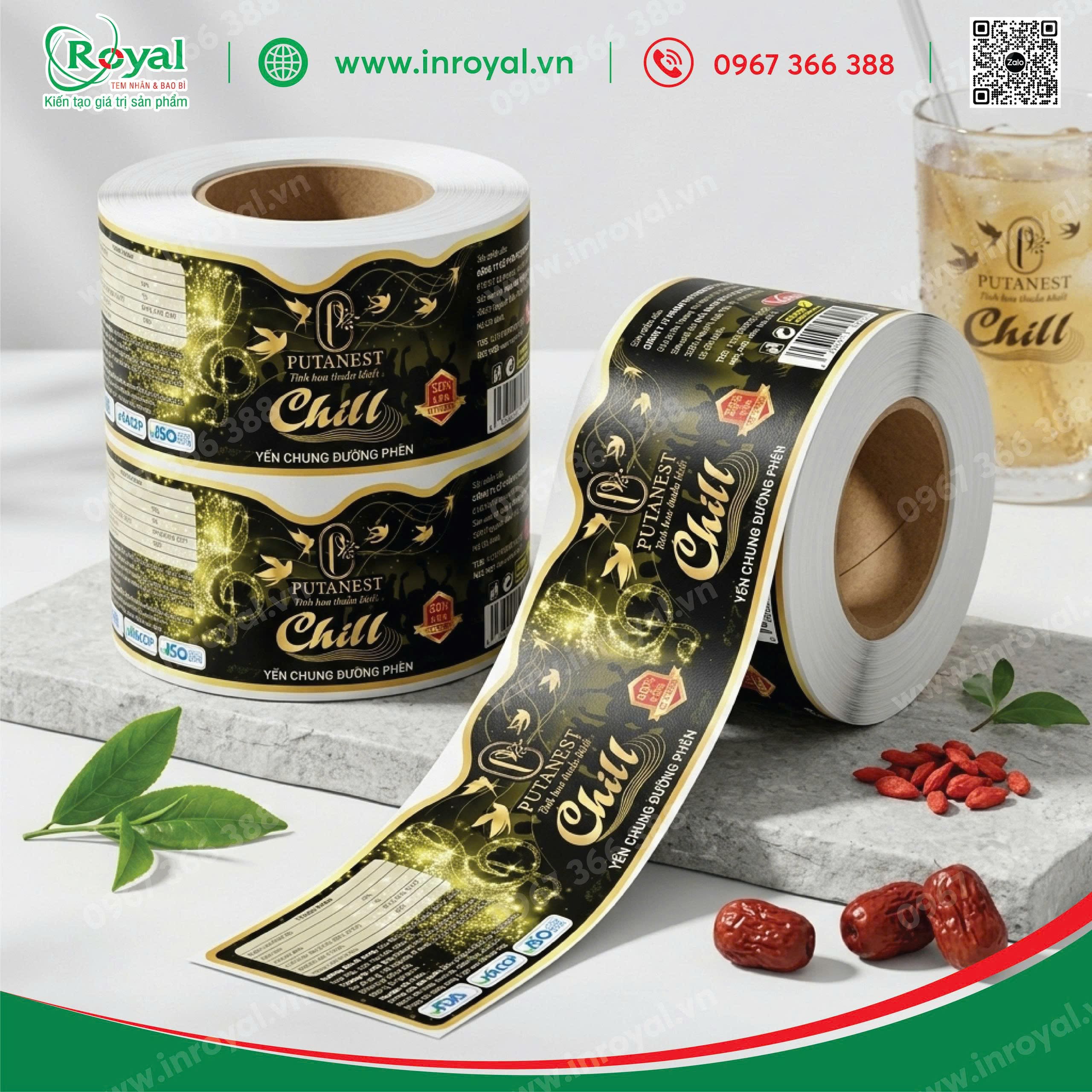 In tem nh&atilde;n cuộn yến s&agrave;o yến chưng cao cấp