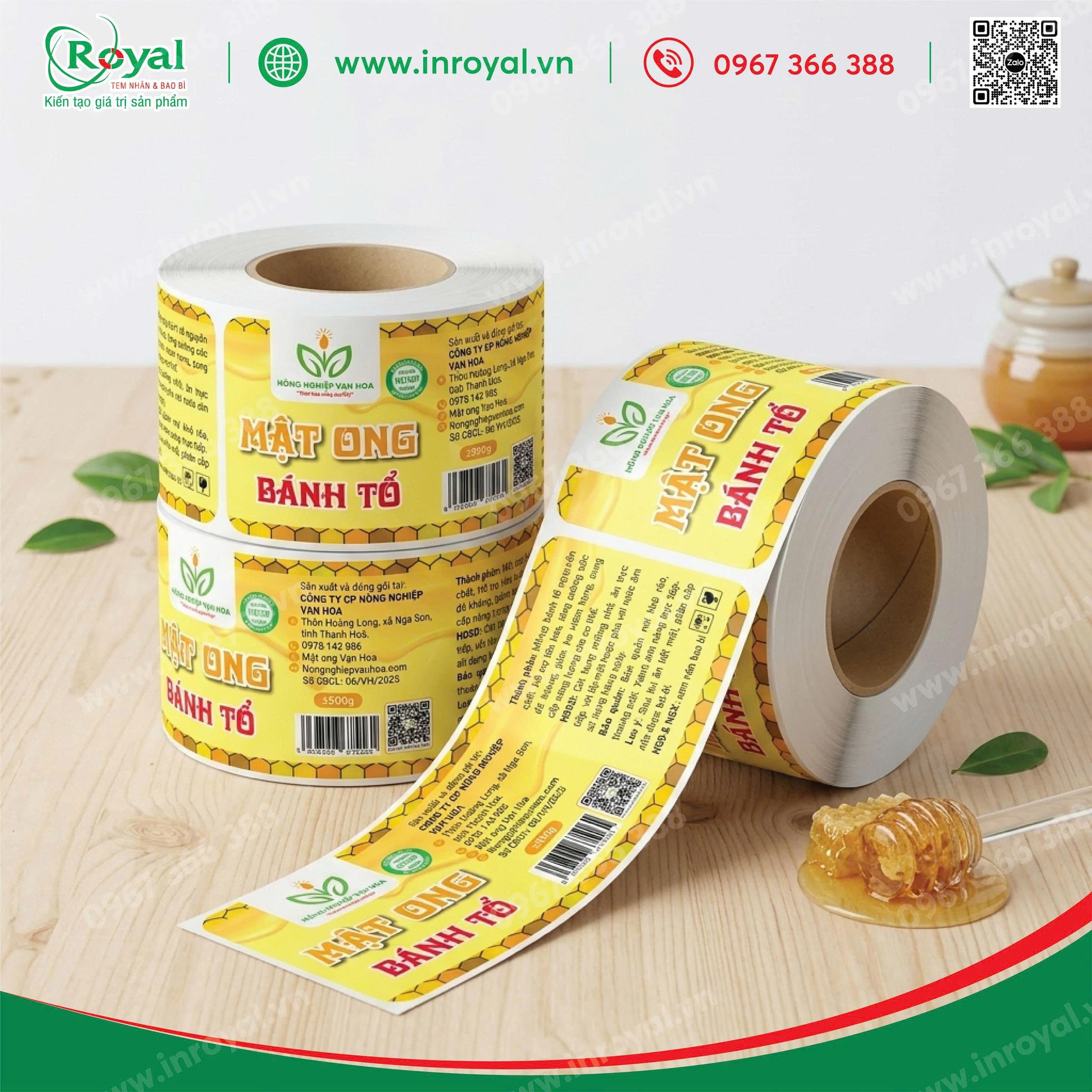 In tem cuộn decal d&aacute;n hộp hũ thực phẩm mật ong