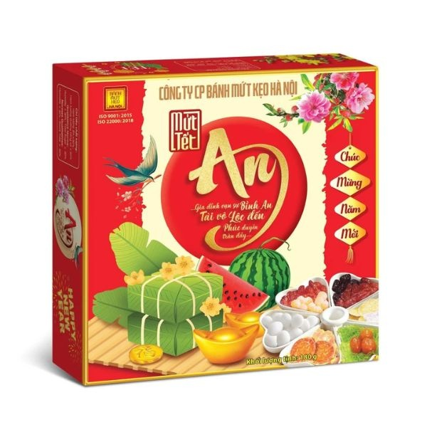 Mẫu in hộp giấy đựng mứt Tết bánh kẹo màu đỏ nổi bật