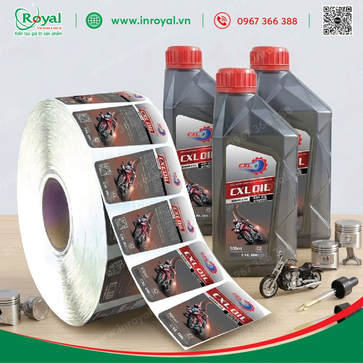 Cuộn tem decal d&aacute;n can dầu nhớt xe m&aacute;y CXL OIL
