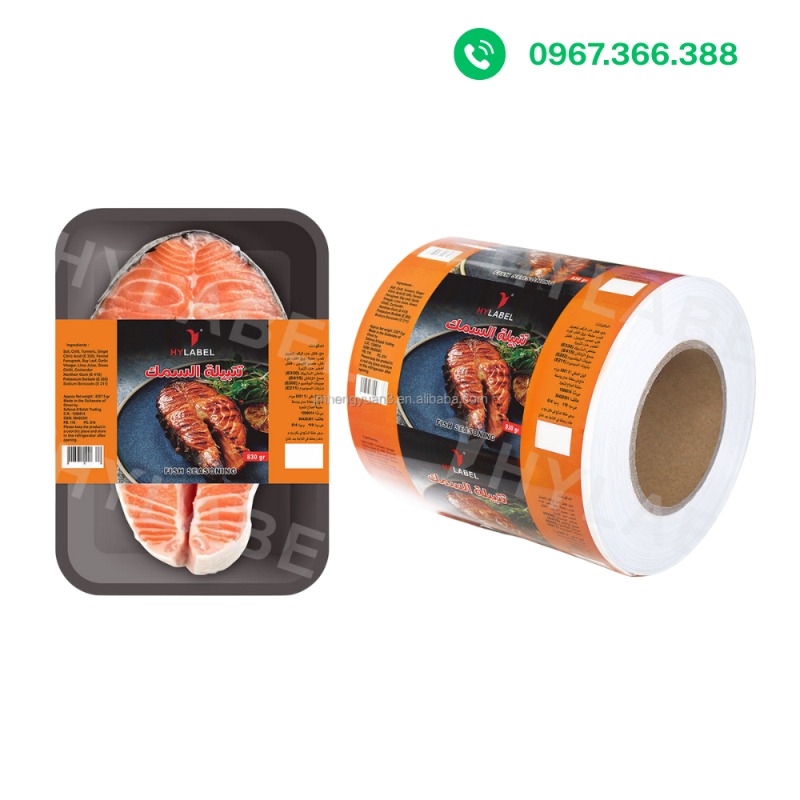 Cuộn tem decal d&aacute;n khay thực phẩm đ&ocirc;ng lạnh c&aacute; hồi
