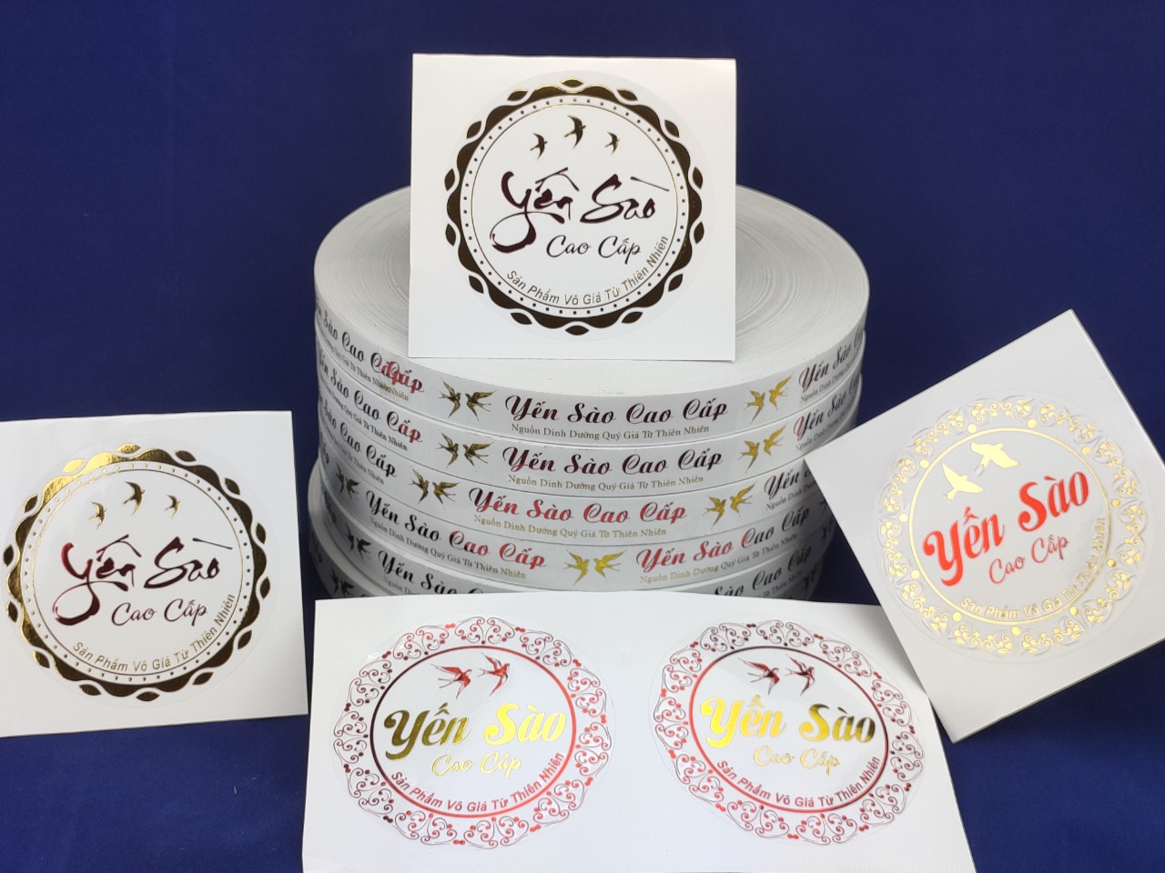 Tem decal &eacute;p kim hoa văn d&aacute;n hộp yến s&agrave;o cao cấp
