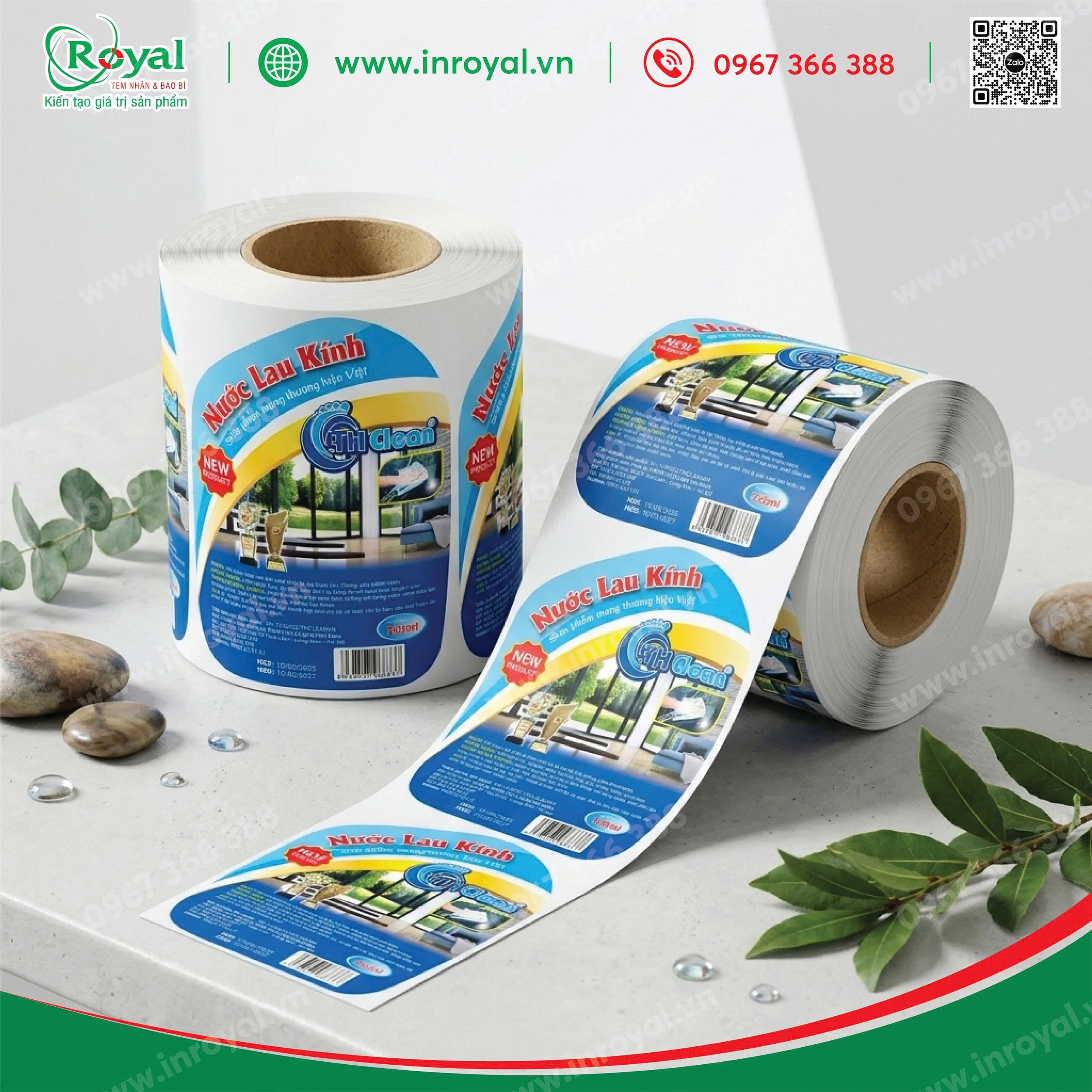  Mẫu in tem decal cuộn d&aacute;n chai nước lau k&iacute;nh sắc n&eacute;t