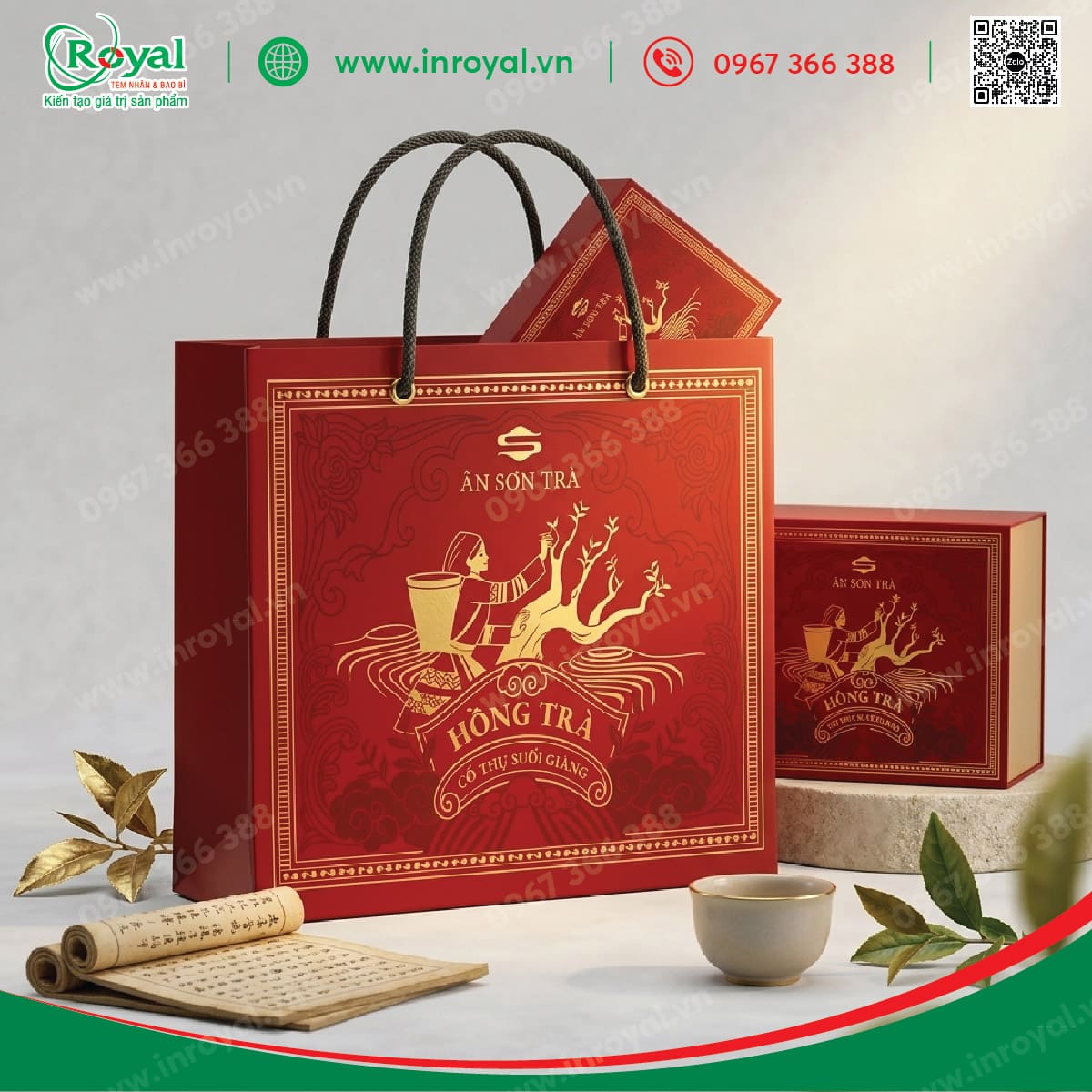 Set hộp và túi đựng hồng trà Suối Giàng