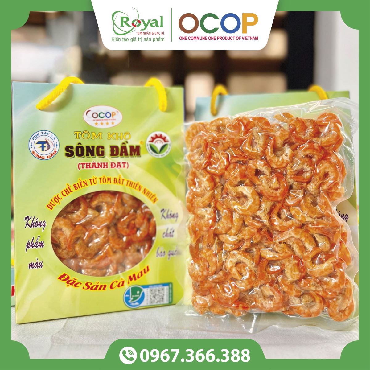Mẫu bao bì túi giấy OCOP đựng tôm khô Cà Mau